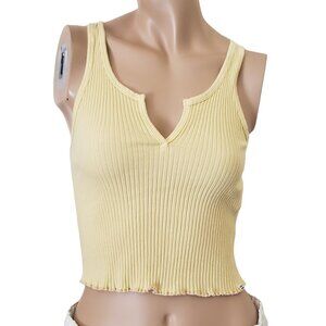 Billabong Stretch Rib Cropped Tank Top SZ M Pale Yellow
